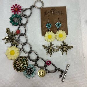 Lucky Brand Multicolor Reversible Charm Bracelet and Earrings Set